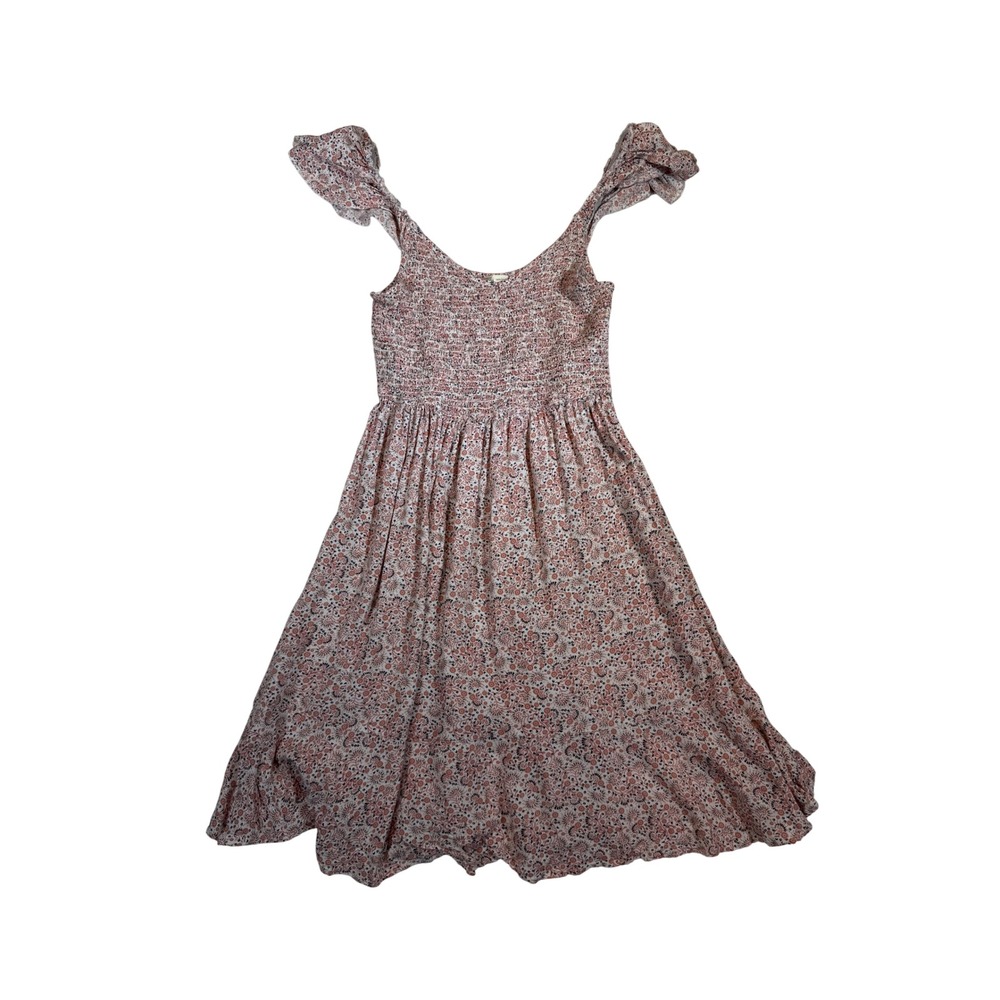 Japna Womens Pink Floral Paisley Smocked Tiered Rayon Sundress Size Large L